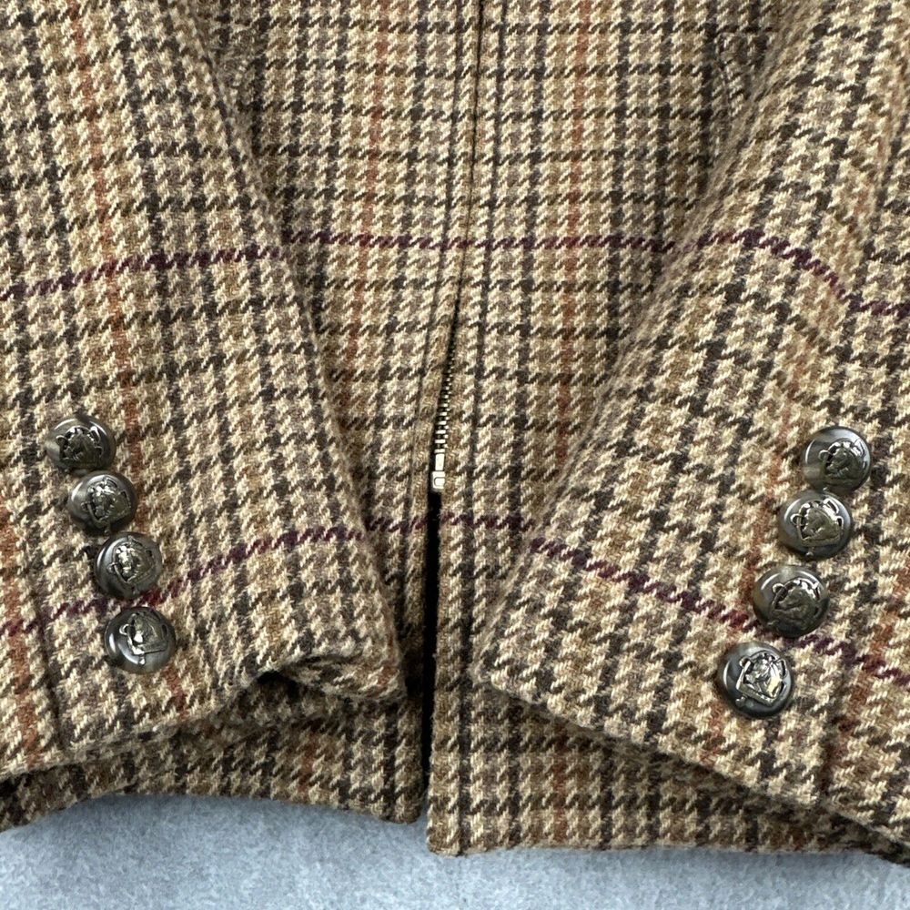 Vintage Lauren Ralph Lauren Blazer Womens 6 Brown Full Zip Houndstooth 100% Wool - Picture 2 of 11
